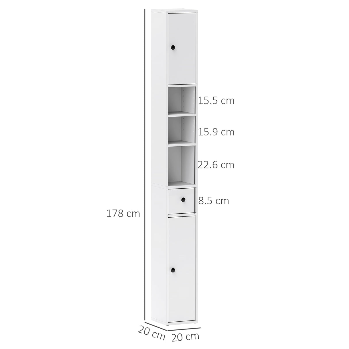 easycomfort easycomfort colonna bagno salvaspazio con 2 armadietti 3 ripiani aperti e cassetto in legno 20x20x178 cm bianco