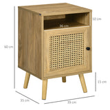 easycomfort easycomfort comodino per camera da letto stile boho con armadietto e ripiano aperto in legno e rattan 39x35x60 cm