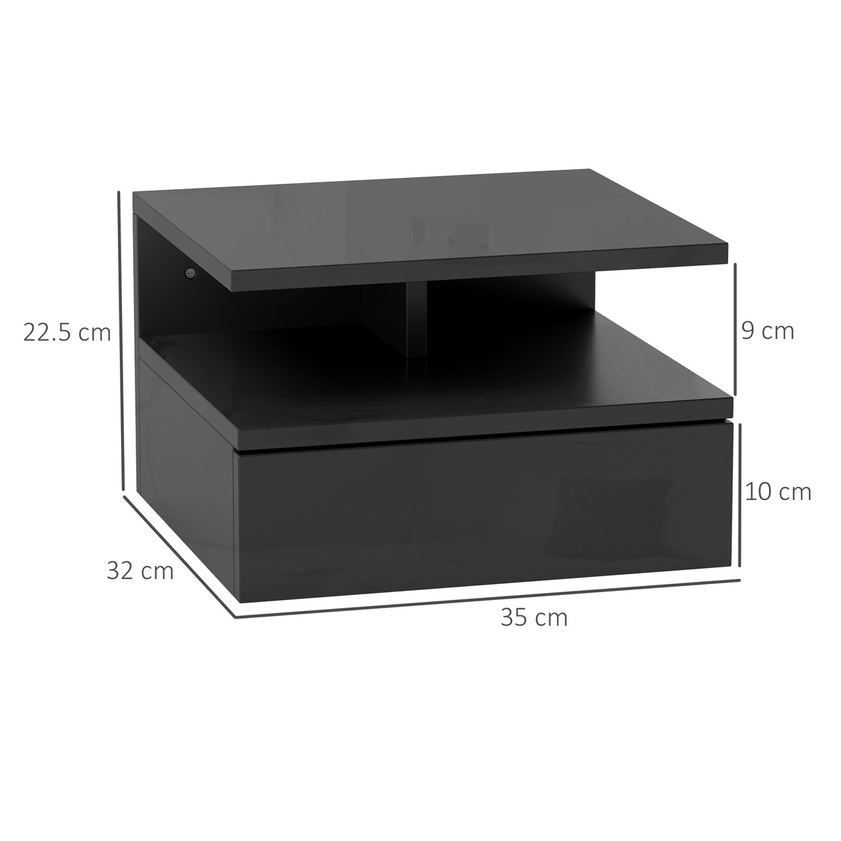 easycomfort easycomfort comodino sospeso per camera da letto con cassetto e ripiano aperto in legno 35x32x22 5 cm nero lucido