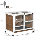 easycomfort easycomfort conigliera a 2 livelli con casetta rampa e vassoio estraibile in legno di abete 91 5x53 3x73 cm marrone