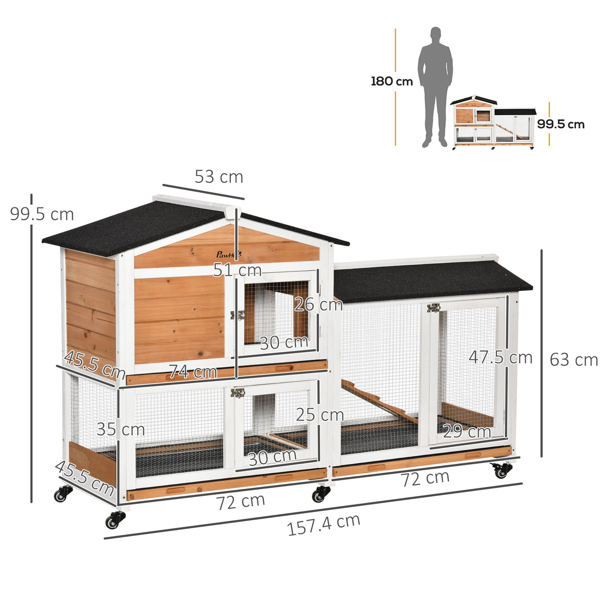 easycomfort easycomfort conigliera a 2 livelli con rete protettiva in legno metallo e bitume 157 4x53x99 5 cm giallo bianco e nero