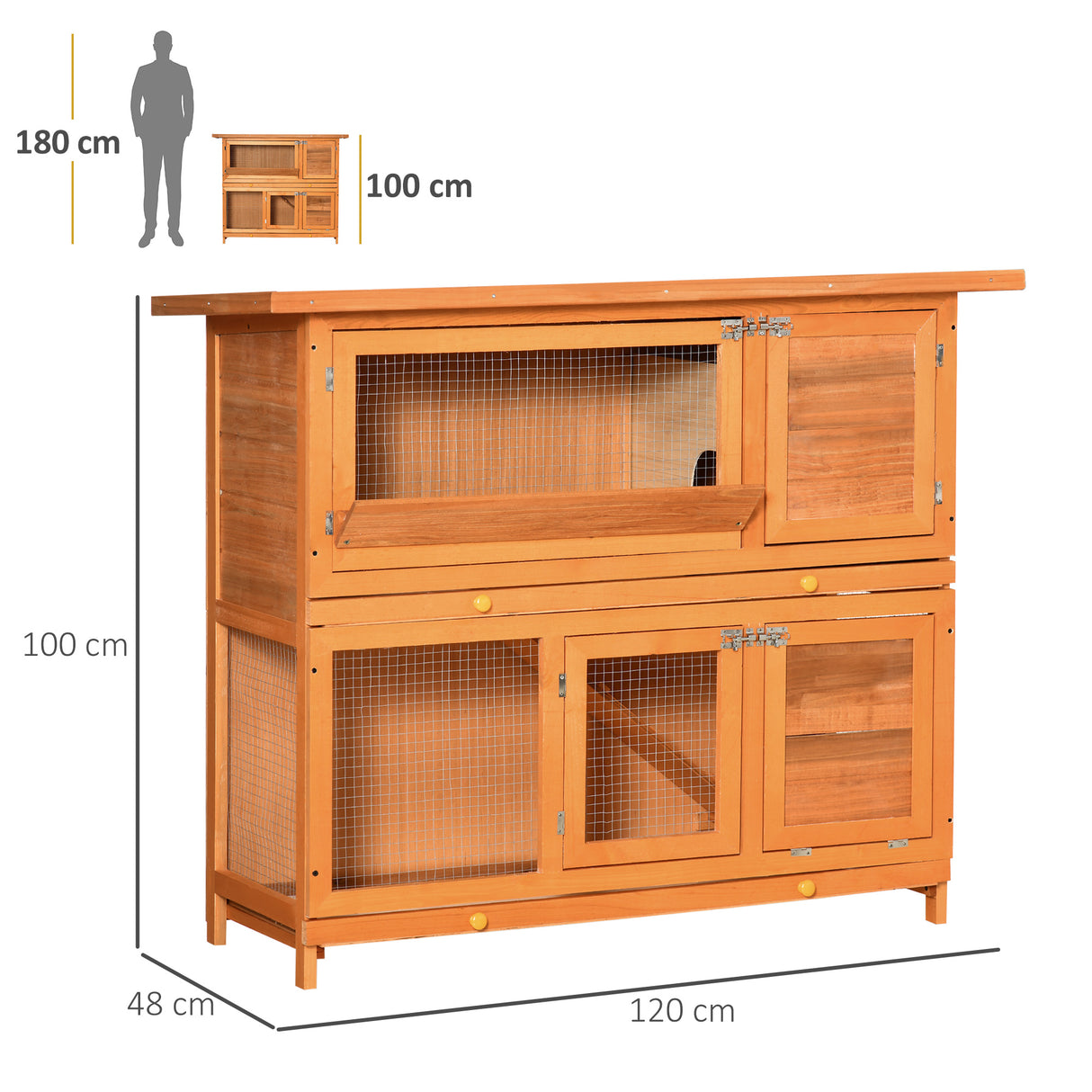easycomfort easycomfort conigliera da esterno in legno con casetta e recinto a 2 piani 122x48x100 cm