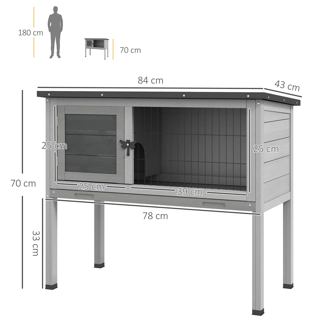 easycomfort easycomfort conigliera rialzata in legno da esterni con tetto apribile e vassoio estraibile 84x43x70cm grigio