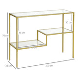 easycomfort easycomfort consolle da ingresso a 3 ripiani in acciaio e vetro temperato 100x32x76 cm oro