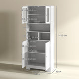 easycomfort easycomfort credenza cucina con 2 armadietti e 3 vani aperti ante a vetro e ripiani regolabili 60x30x145 5 cm bianco