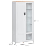 easycomfort easycomfort credenza moderna a 2 ante con mensole regolabili in legno e vetro 76x36x160cm bianco