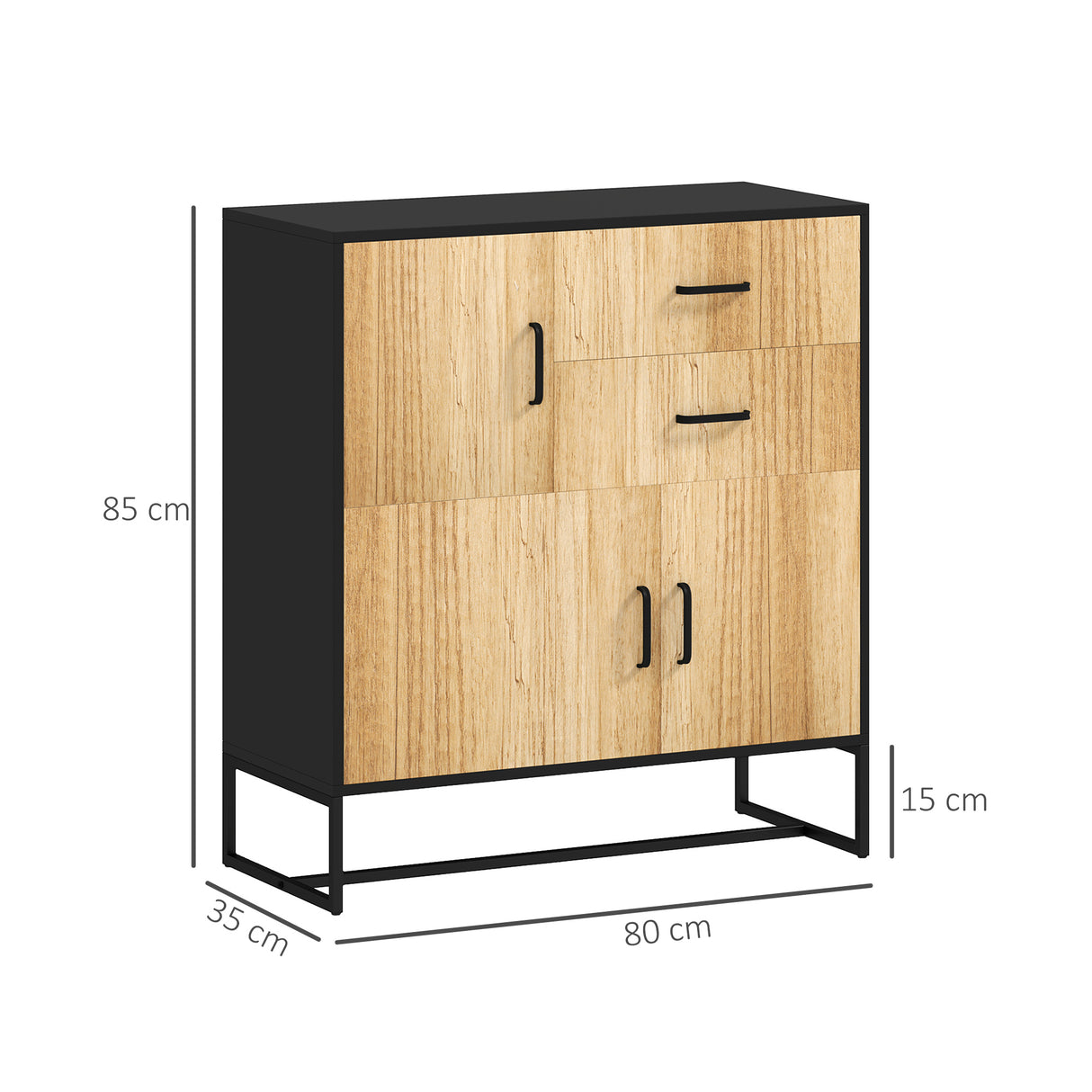 easycomfort easycomfort credenza moderna con 3 armadietti e 2 cassetti in truciolato e acciaio 80x35x88 cm nero e color legno