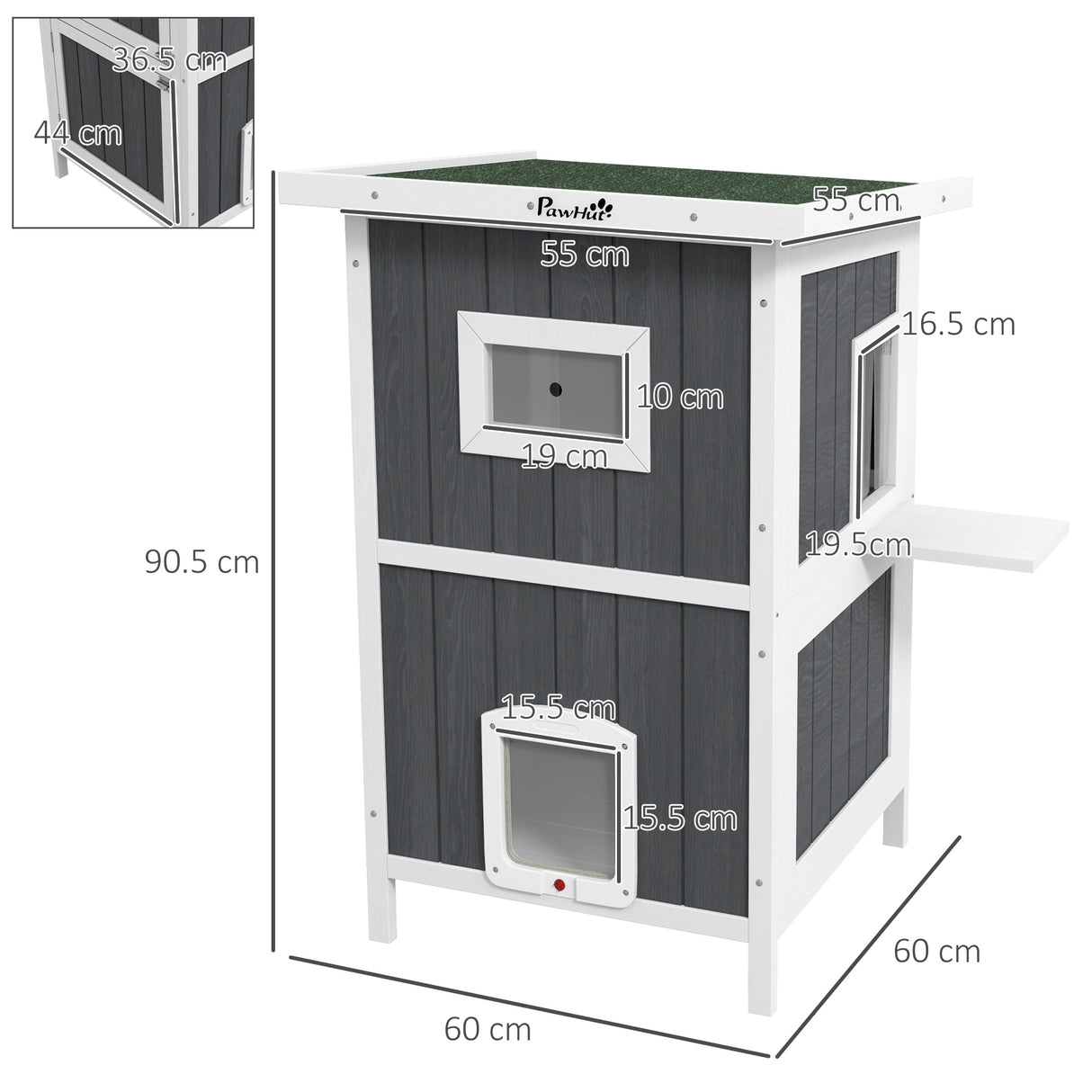 easycomfort easycomfort cuccia per gatti da esterno in legno a 2 livelli con tetto in asfalto e 4 porte 60x60x90 5cm grigio