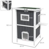 easycomfort easycomfort cuccia per gatti da esterno in legno a 2 livelli con tetto in asfalto e 4 porte 60x60x90 5cm grigio