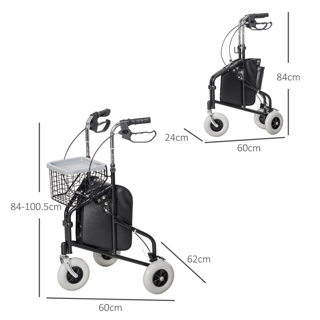 easycomfort easycomfort deambulatore per anziani e disabili ad altezza regolabile con cestino e vassoio 60x62x84 100 5 cm nero