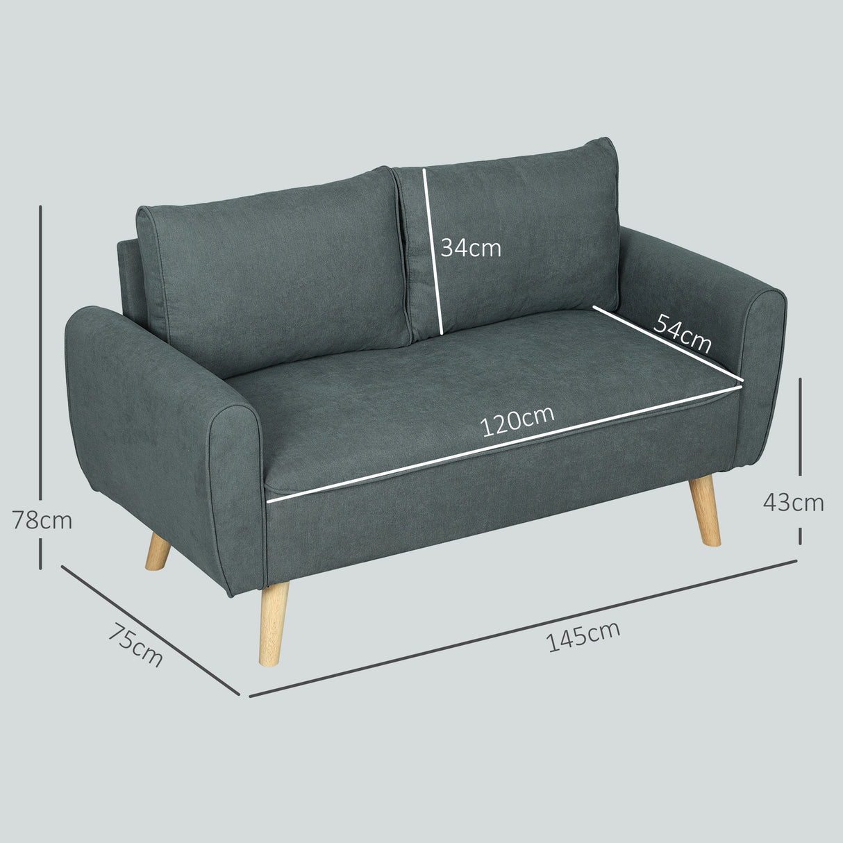 easycomfort easycomfort divano 2 posti salvaspazio con cuscini per schienale in tessuto effetto velluto e legno 145x75x78 cm grigio