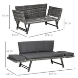 easycomfort easycomfort divano da giardino 2 posti in rattan con imbottitura e braccioli ribaltabili 129x63x67cm grigio