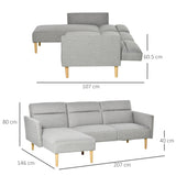 easycomfort easycomfort divano letto 3 posti divano angolare in tessuto grigio con schienale regolabile stile scandinavo 207x146x80cm