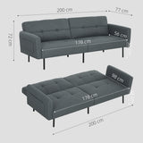 easycomfort easycomfort divano letto clic clac con schienale regolabile in tessuto effetto lino legno e acciaio 200x77x72 cm grigio