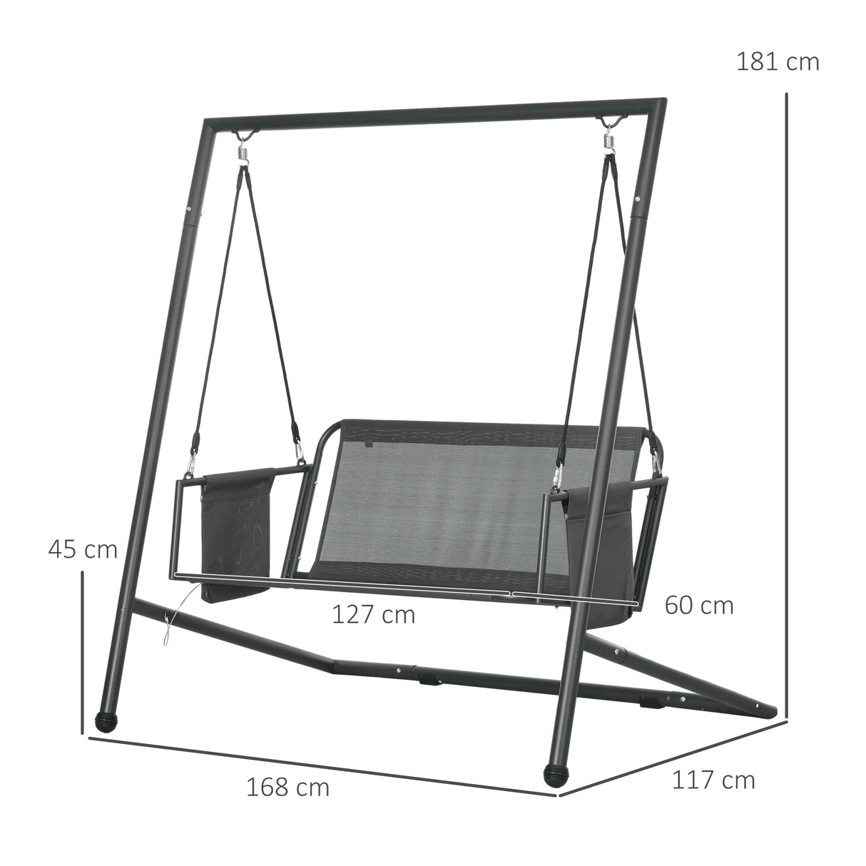 easycomfort easycomfort dondolo da giardino 2 posti con cuscini e tasche in acciaio e textilene 168x117x181 cm grigio scuro