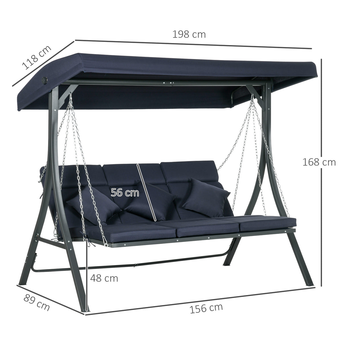 easycomfort easycomfort dondolo da giardino 3 posti con cuscini seduta chaise longue e tettuccio 198x118x168 cm blu scuro