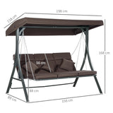 easycomfort easycomfort dondolo da giardino 3 posti con cuscini seduta chaise longue e tettuccio 198x118x168 cm marrone