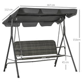 easycomfort easycomfort dondolo da giardino 3 posti con tettuccio regolabile in rattan pe 167x112x153cm grigio scuro