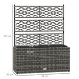 easycomfort easycomfort fioriera con grigliato per rampicanti con 3 vasi in acciaio e rattan pe 84x30x107cm grigio