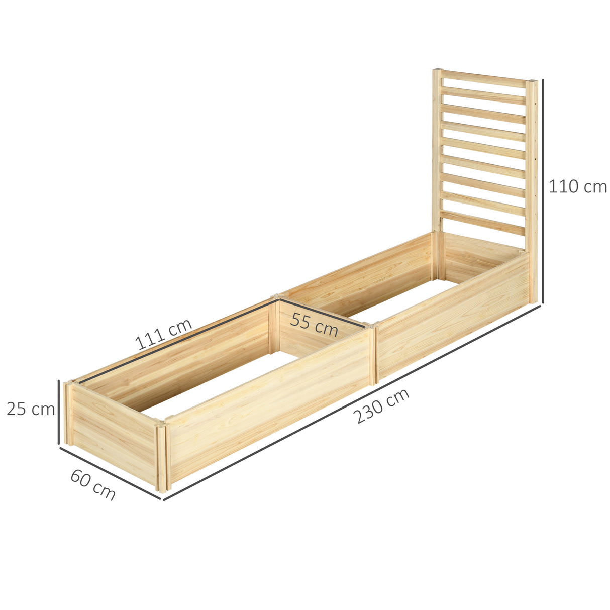 easycomfort easycomfort fioriera con traliccio per rampicanti e fondo aperto in legno di abete 230x60x110 cm color legno