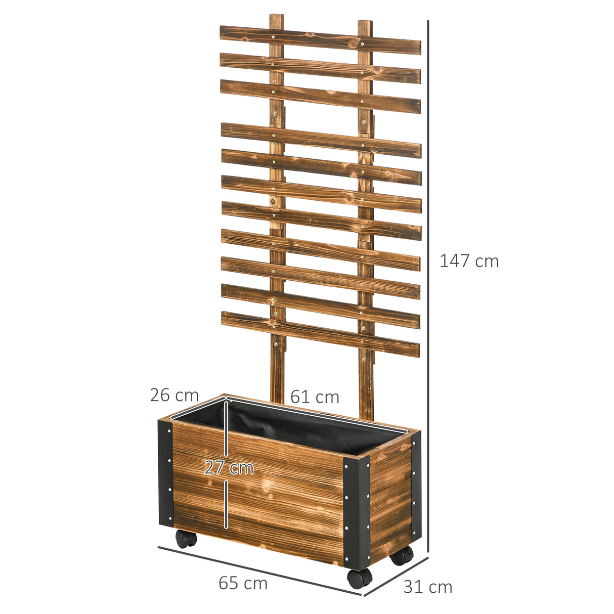 easycomfort easycomfort fioriera con traliccio per rampicanti e rotelle in legno di abete 65x31x147 cm marrone