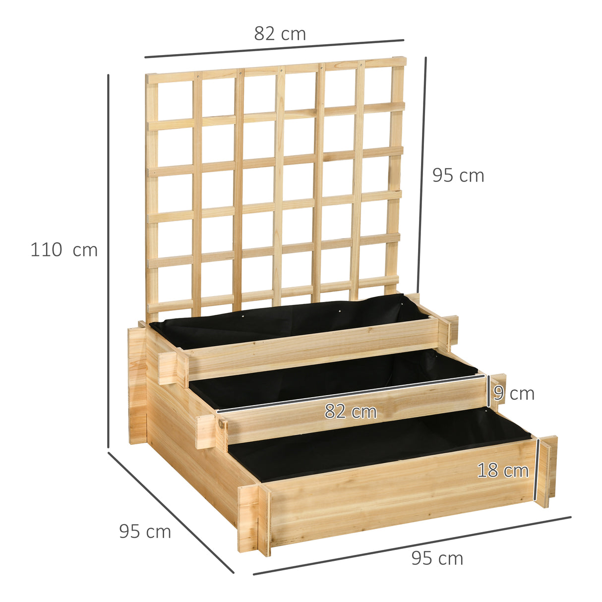 easycomfort easycomfort fioriera da esterno a 3 livelli con grigliato in legno di abete e tessuto non tessuto 95x95x110 cm