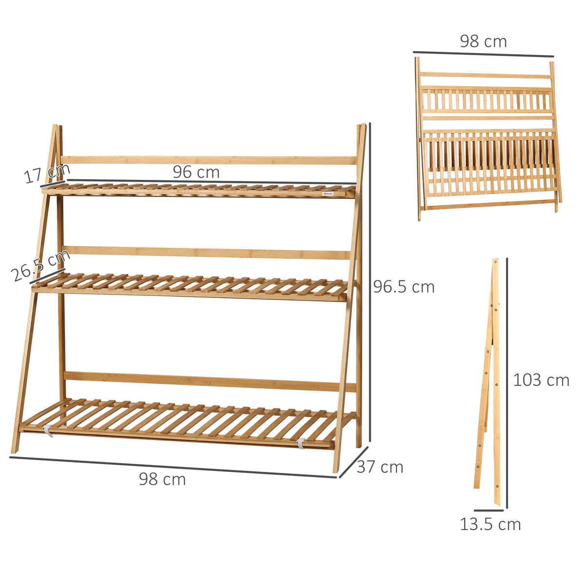 easycomfort easycomfort fioriera da esterno a 3 livelli in bambu con design rialzato e pieghevole 98x37x96 5 cm color legno