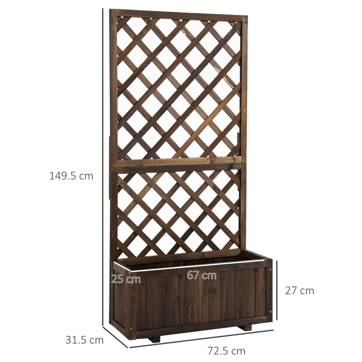 easycomfort easycomfort fioriera da esterno con grigliato per rampicanti e vaso in legno di abete 72 5x31 5x149 5 cm