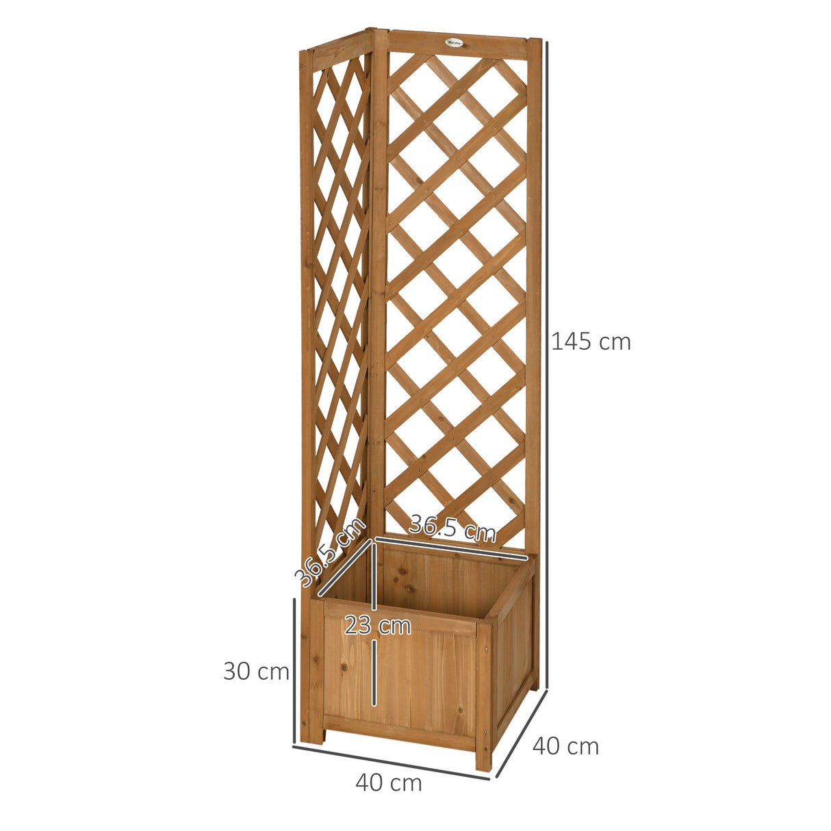 easycomfort easycomfort fioriera da giardino in legno di abete marrone con grigliato per rampicanti e decorazioni 40x40x145 cm