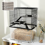 easycomfort easycomfort gabbia per criceti 3 piani con ruote 2 piattaforme rampe ciotola e bottiglia 58x43x74 cm nero