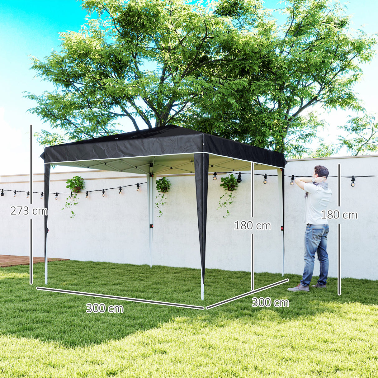 easycomfort easycomfort gazebo 3x3 m per 6 9 persone ad altezza regolabile con fori di drenaggio in metallo e tessuto oxford nero
