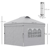 easycomfort easycomfort gazebo pieghevole 3x3 m con altezza regolabile su 3 livelli finestre e borsa di trasporto grigio chiaro