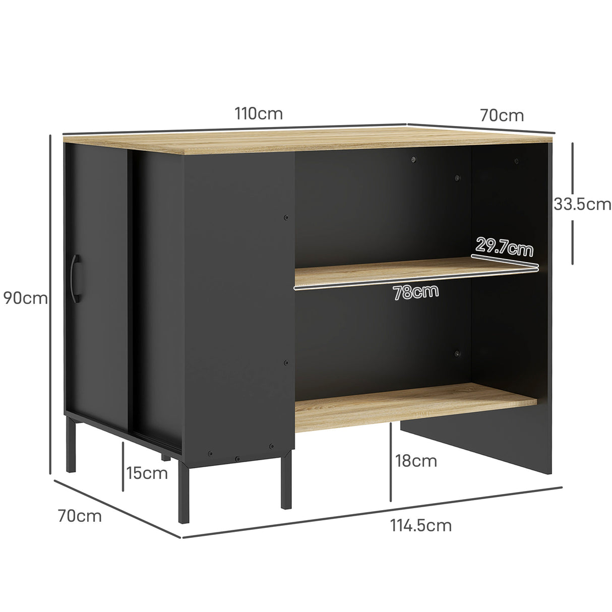 easycomfort easycomfort isola da cucina con ripiani portacoltelli e armadietto con anta scorrevole 14 5x70x90cm nero