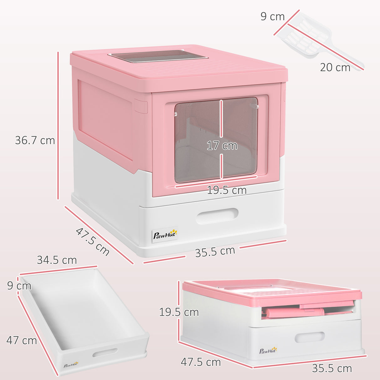 easycomfort easycomfort lettiera per gatti chiusa in pp a 2 porte con paletta e vassoio estraibile 47 5x35 5x36 7 cm rosa e bianco