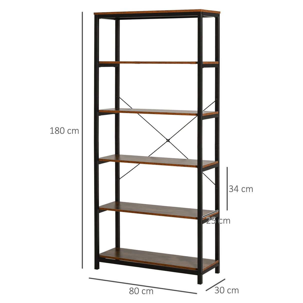 easycomfort easycomfort libreria verticale in stile industriale vintage scaffale salvaspazio con 6 mensole in legno e metallo nero 80x30x180cm ean 8054144131009