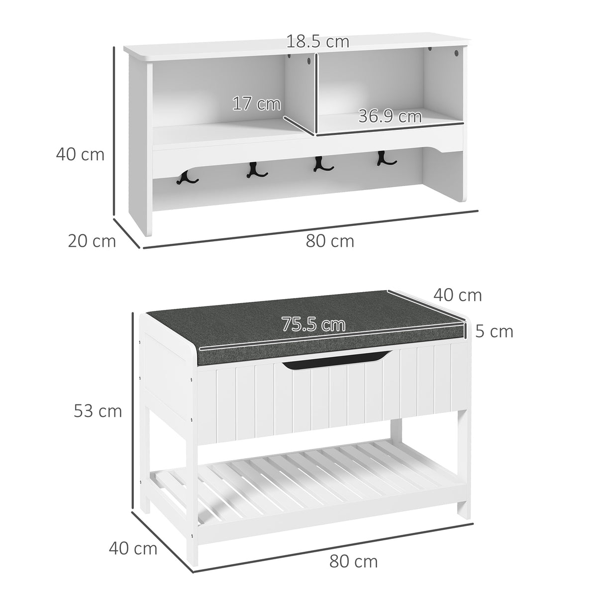 easycomfort easycomfort mobile appendiabiti a muro con panca scarpiera per ingresso e corridoio 80x20x40 cm bianco