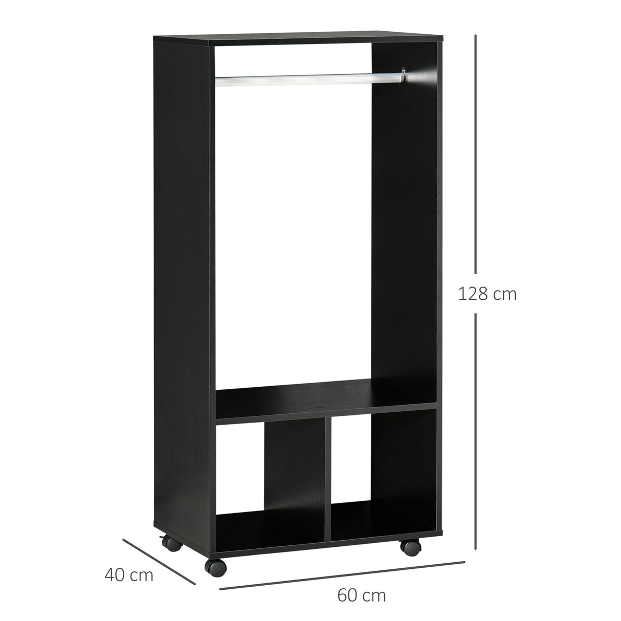 easycomfort easycomfort mobile appendiabiti con barra in alluminio e 2 ripiani aperti in truciolato 60x40x128 cm nero