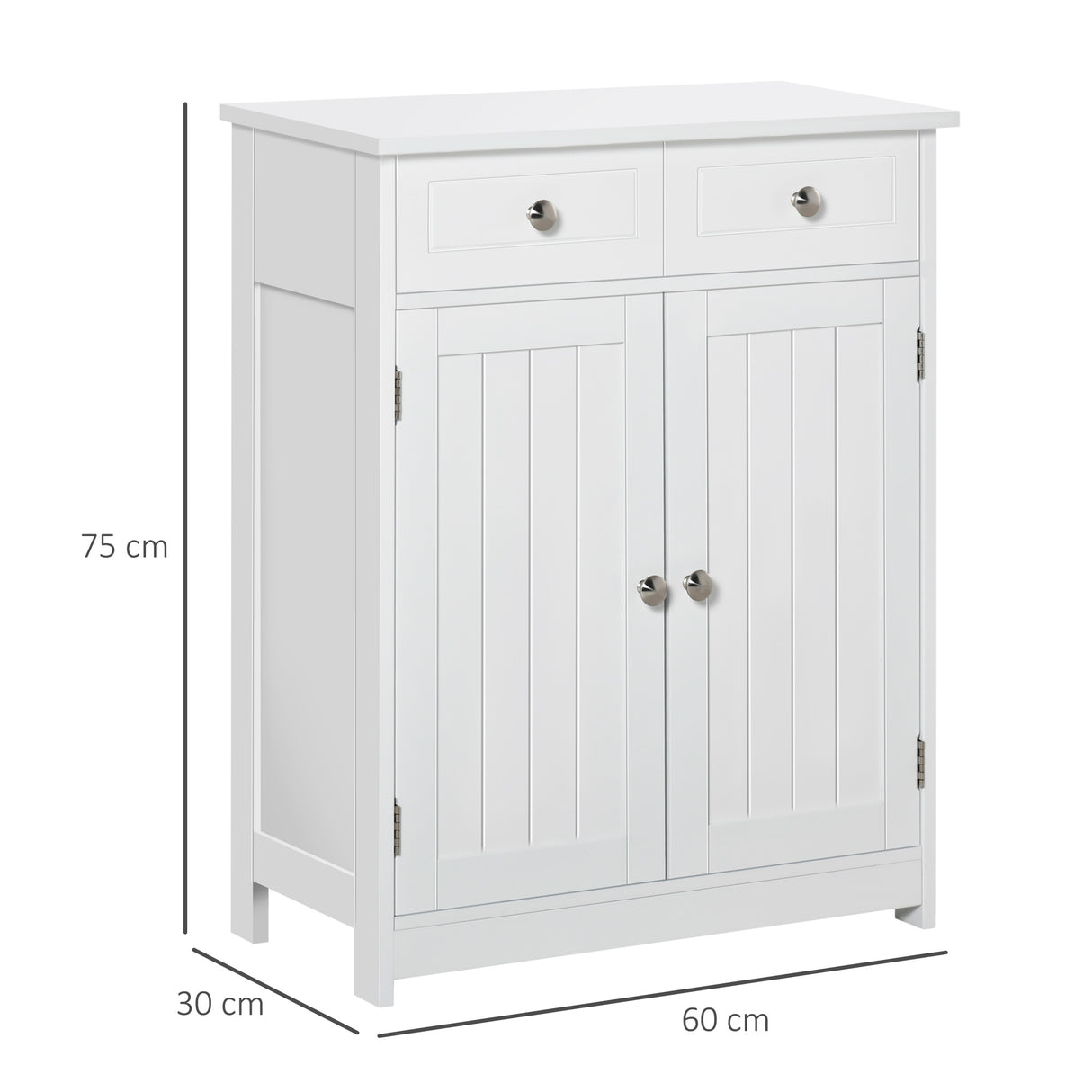 easycomfort easycomfort mobile bagno a 2 ante con ripiano regolabile e 2 cassetti in legno 60x30x75 cm bianco