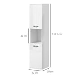 easycomfort easycomfort mobile bagno in legno a parete con 2 armadietti 2 ripiani e scaffale aperto 30x30x131 5 cm bianco