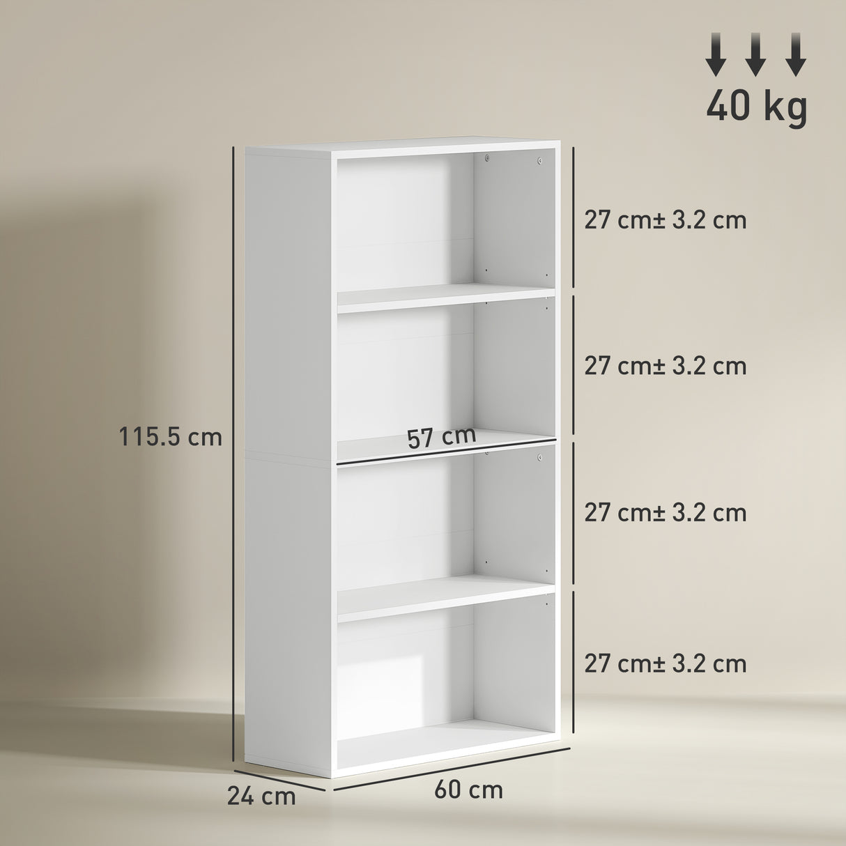 easycomfort easycomfort mobile libreria a 4 ripiani con 2 scaffali flessibili in legno 60x24x115 5 cm bianco
