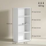 easycomfort easycomfort mobile libreria a 4 ripiani con 2 scaffali flessibili in legno 60x24x115 5 cm bianco