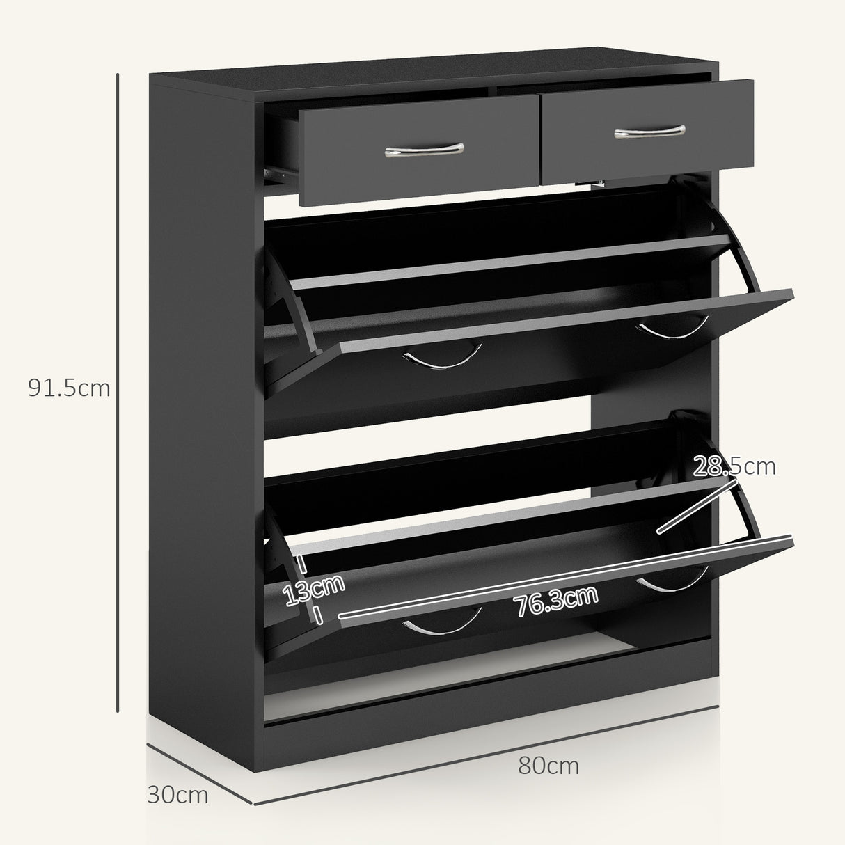easycomfort easycomfort mobile scarpiera da 12 paia con 2 ripiani interni regolabili e 2 cassetti in legno 80x30x91 5 cm nero