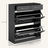 easycomfort easycomfort mobile scarpiera da 12 paia con 2 ripiani interni regolabili e 2 cassetti in legno 80x30x91 5 cm nero