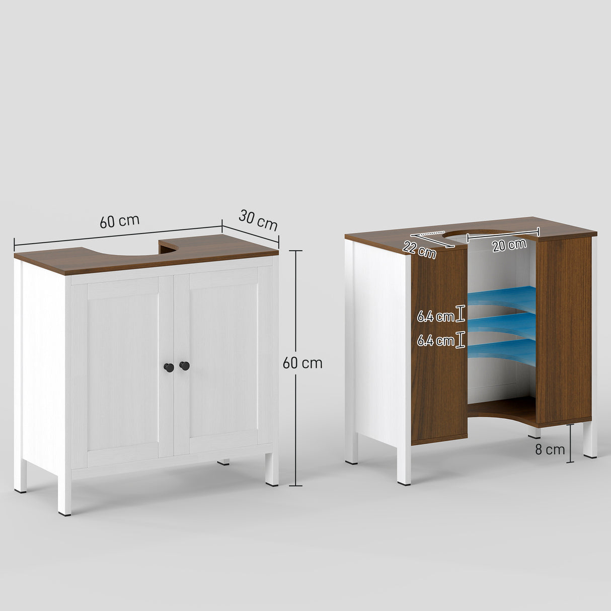 easycomfort easycomfort mobile sotto lavabo bagno in legno con ripiano interno regolabile 60x30x60 cm bianco e color noce