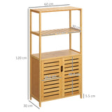 easycomfort easycomfort mobiletto bagno con 2 ripiani aperti e armadietto a 2 ante in bambu 60x30x120cm