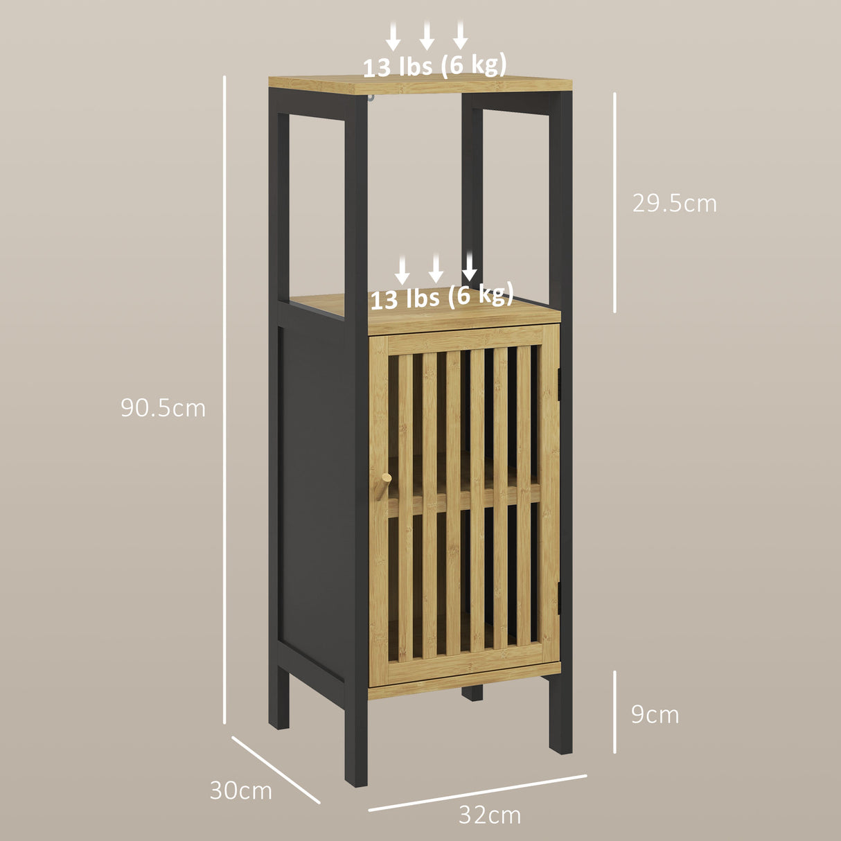 easycomfort easycomfort mobiletto bagno con ripiano aperto e armadietto in mdf e bambu 32x30x90 5 cm nero e color legno