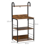 easycomfort easycomfort mobiletto per microonde a 4 ripiani e 4 ganci mobile cucina in acciaio e legno 60x40x125cm marrone rustico