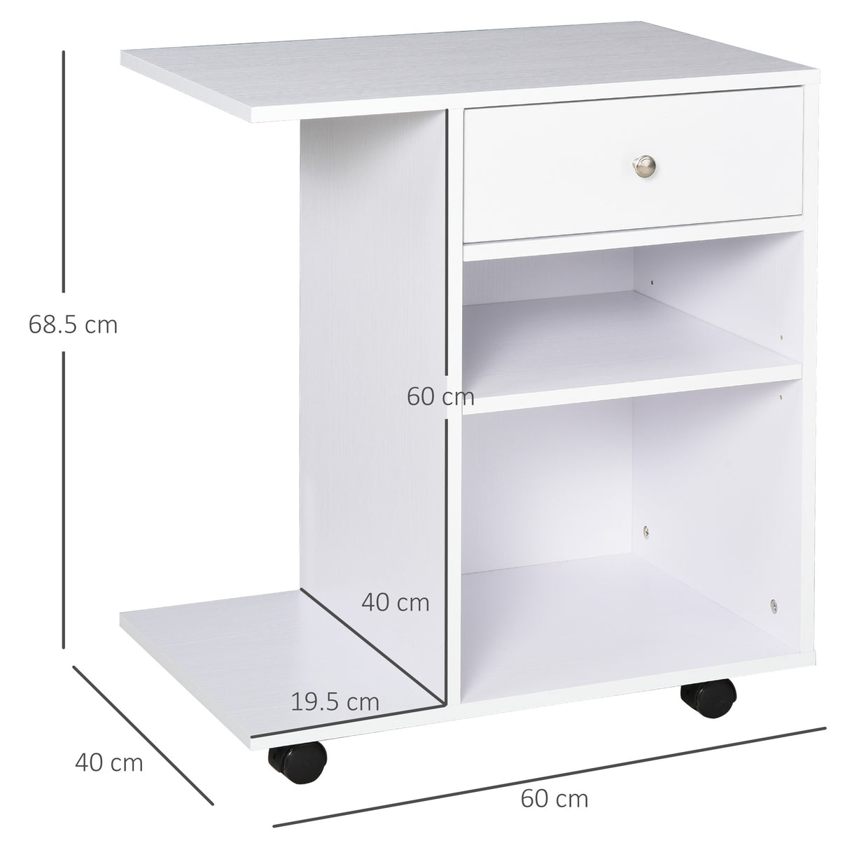 easycomfort easycomfort mobiletto per stampante in legno con 4 ruote mensola regolabile e piano per cpu bianco
