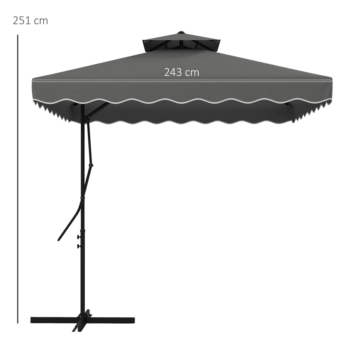 easycomfort easycomfort ombrellone a sbalzo con doppio tetto apertura a manovella e base a croce 2 5x2 5m grigio