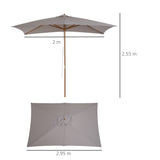 easycomfort easycomfort ombrellone da giardino 2x3 m impermeabile in legno con copertura rimovibile in poliestere grigio